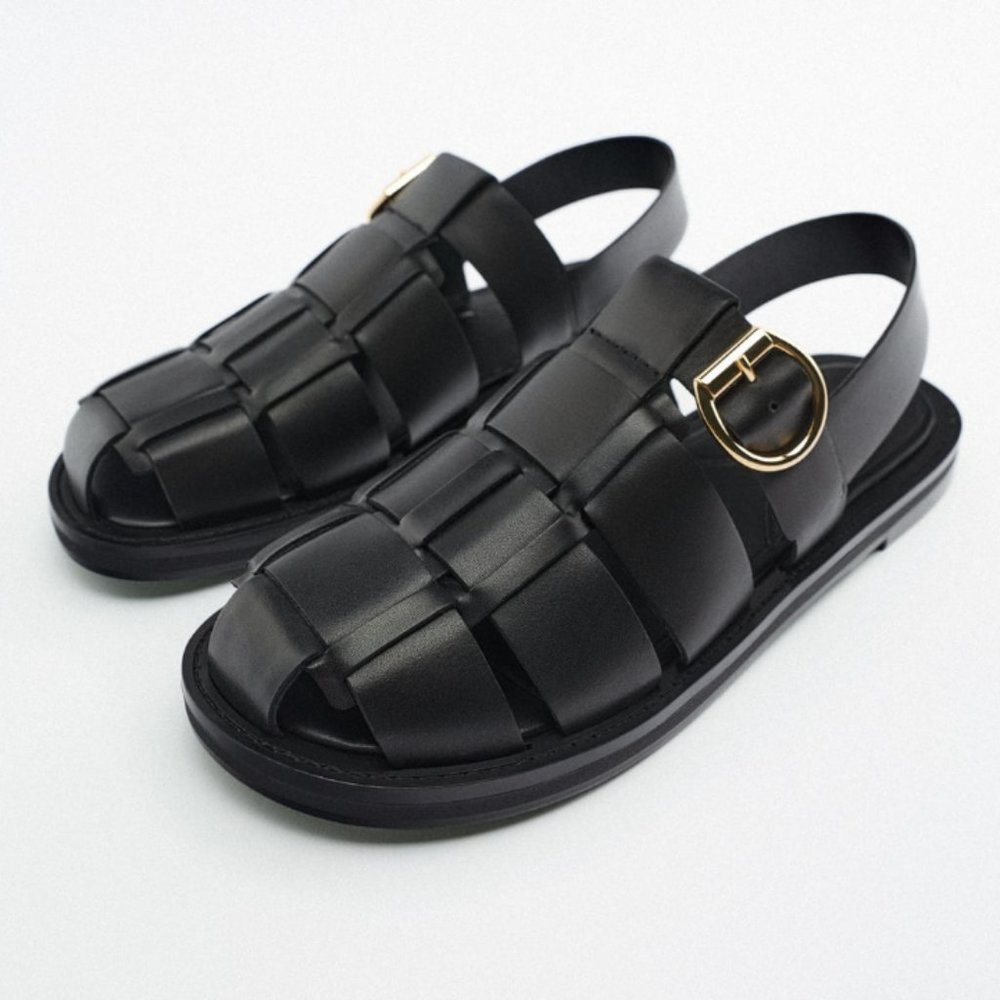 Black Leather Fisherman Sandals
